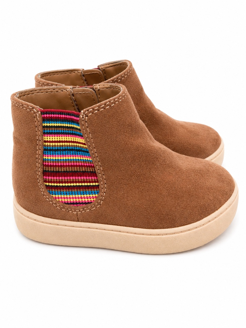 Girls Cat & Jack Brown Suede Ankle Boots with Colorful Elastic Panel
